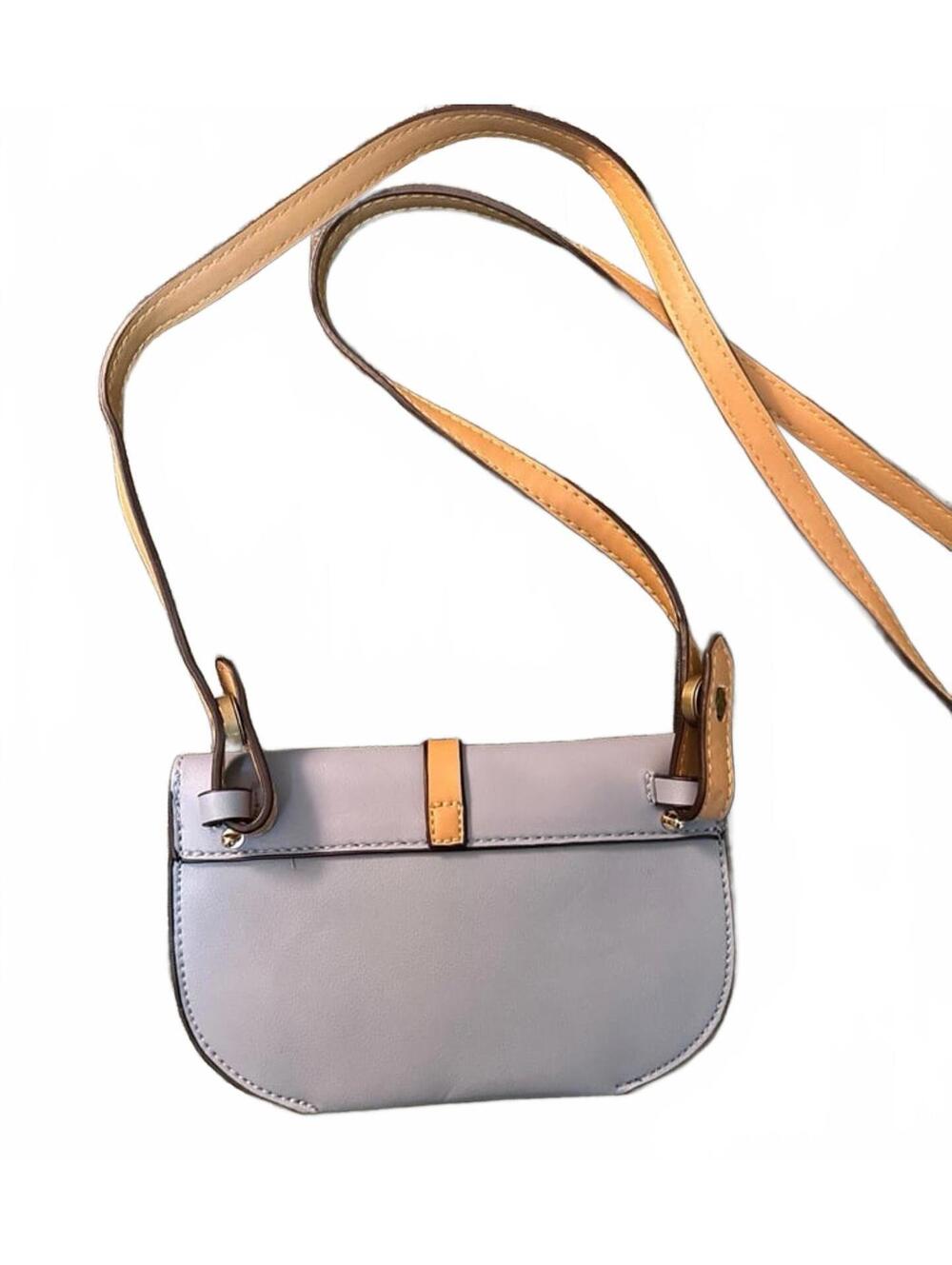 Crossbody Bag Purse Wallet. Pale Blue with Tan Strap. - Picture 2 of 5